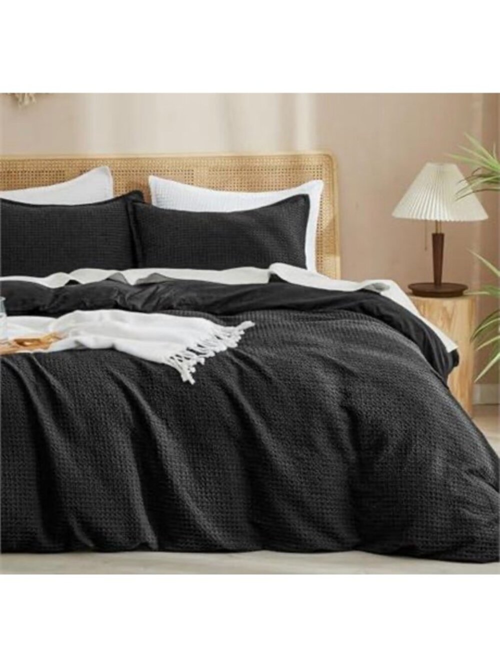 PHF Waffle Weave Duvet Cover Set California King, No Snagging Ultra Soft Luxury